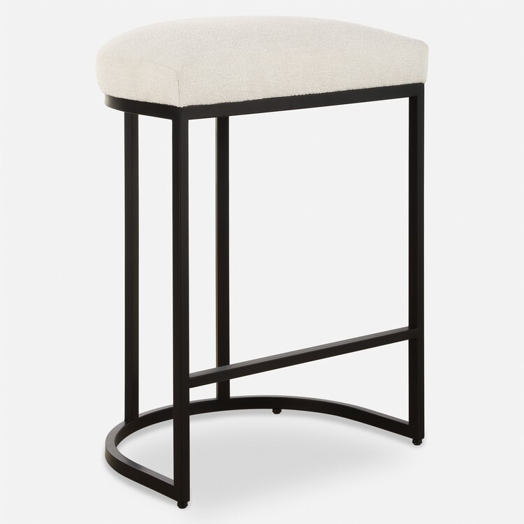 BenJara Gyn Counter Height Stool, White Performance Fabric, Black Cantilever Base image - 1