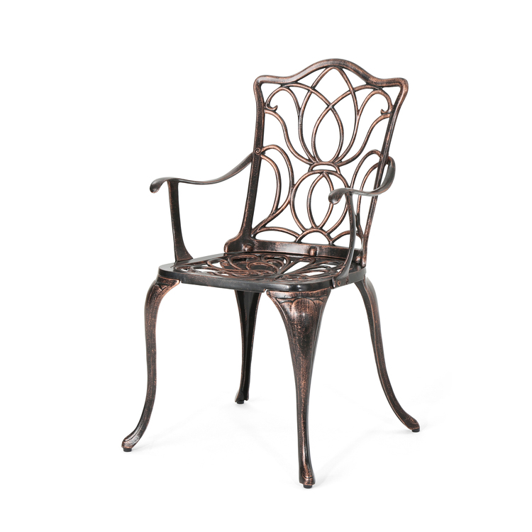 BenJara Tili Dining Chair, Outdoor Metal, Floral Bistro Design, Black Copper Finish image - 1