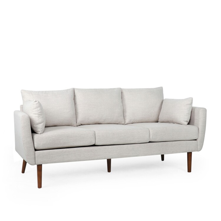 BenJara Nate Sofa with 2 Accent Pillows, 77 Inch Birch Wood, Beige Fabric image - 1
