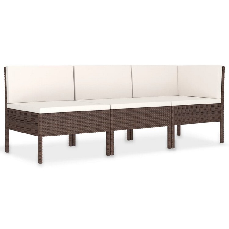 BenJara 3pc Outdoor Modular Sofa Set, Cushions, Cream White, Brown Poly Rattan image - 1