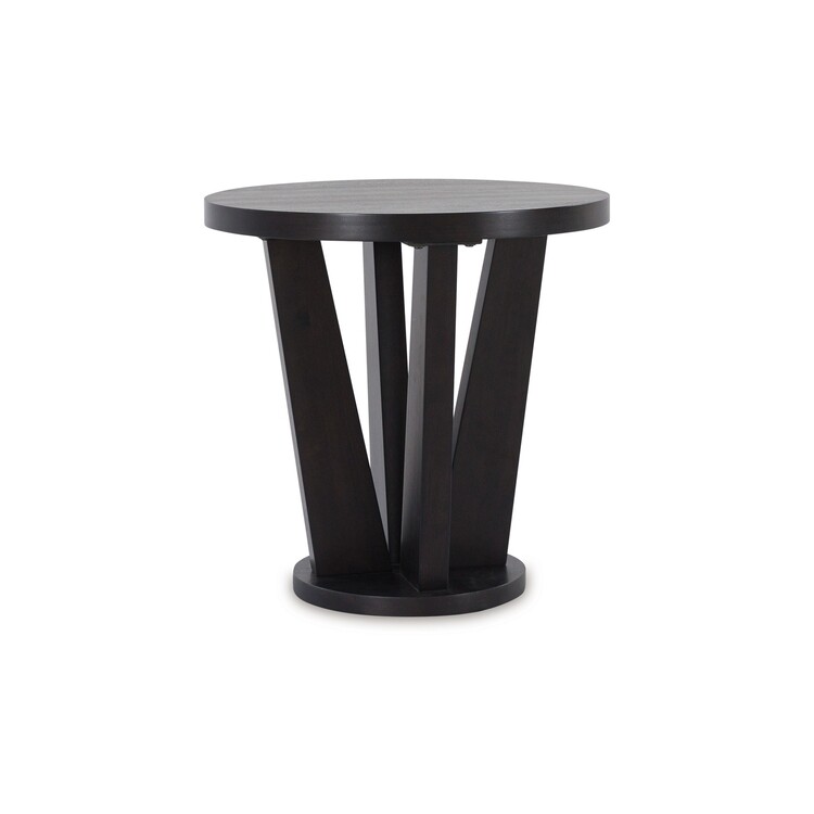 BenJara Chloe Side End Table, 24 Inch Round, Angled Pedestal Base, Dark Brown image - 1