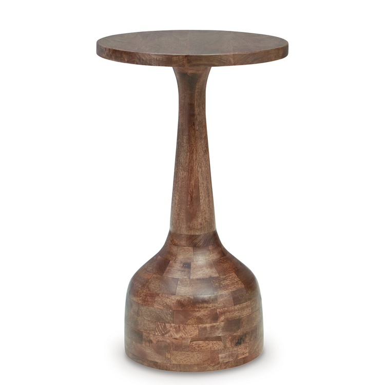 BenJara Accent Table, Solid Wood Turned Design, 14 Inch, Medium Brown Finish image - 1