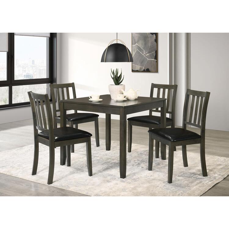 BenJara Panos 5pc Dining Table Set with 4 Chairs, Gray, Black Faux Leather image - 1