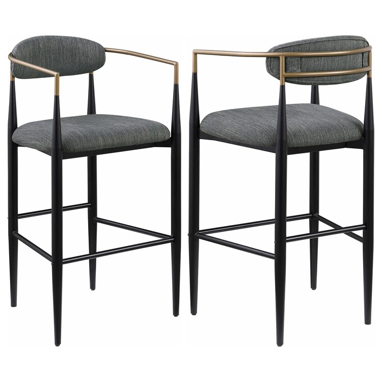 BenJara Tiara Bar Chair Set of 2, Gray Fabric, Gold, Black Metal 30 Inch image - 1
