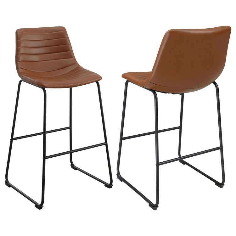 BenJara Zuno Bar Height Chair Set of 2, Brown Faux Leather, Black 30 Inch image - 1