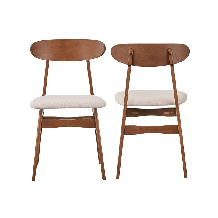 Benjara Rocco Dining Chair Set of 2 with Curved Oval Backrest in Brown Rubberwood
