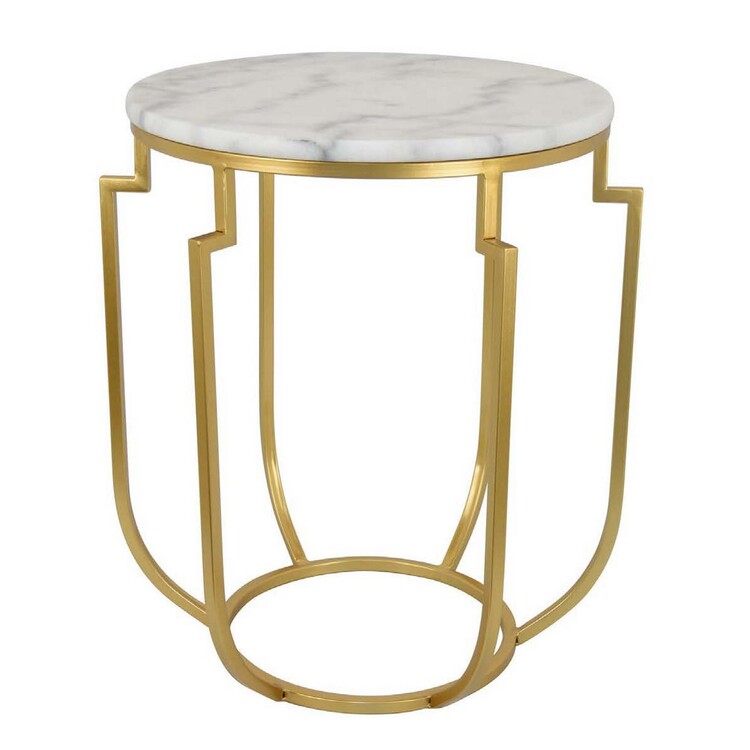 BenJara Jax Plant Stand Table, White Marble, Gold Metal Open Frame, 22 Inch image - 1