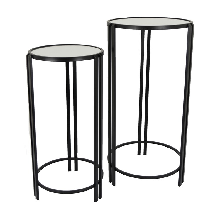 Benjara Buckley Plant Stand Table Set of 2, Black Metal, Modern Round Mirror image - 1