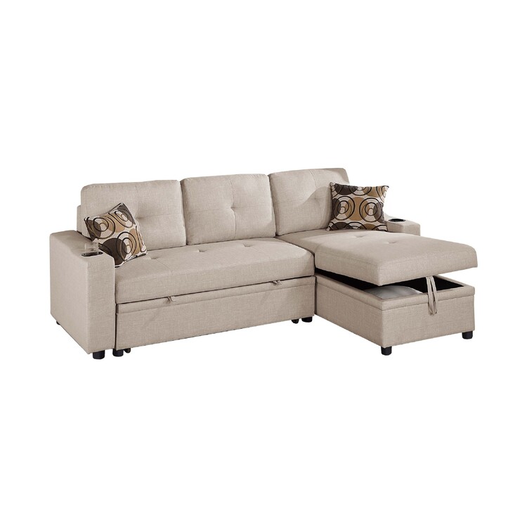 Benjara Pero Sectional Sofa Set w Reversible Storage Chaise, 2 Pillows, Beige image - 1