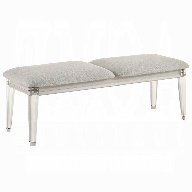 BenJara Veda Accent Bench, Light Gray Boucle, Pearl White Wood Finish, 54 Inch image - 1
