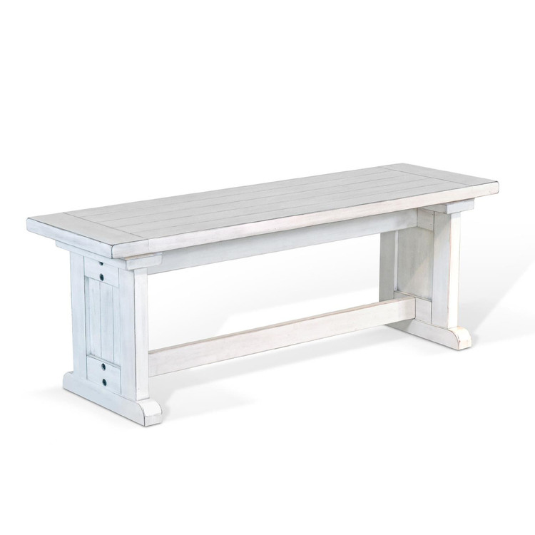 BenJara Sime Side Dining Bench, Plank Style, Off White Mahogany Wood 48 Inch image - 1