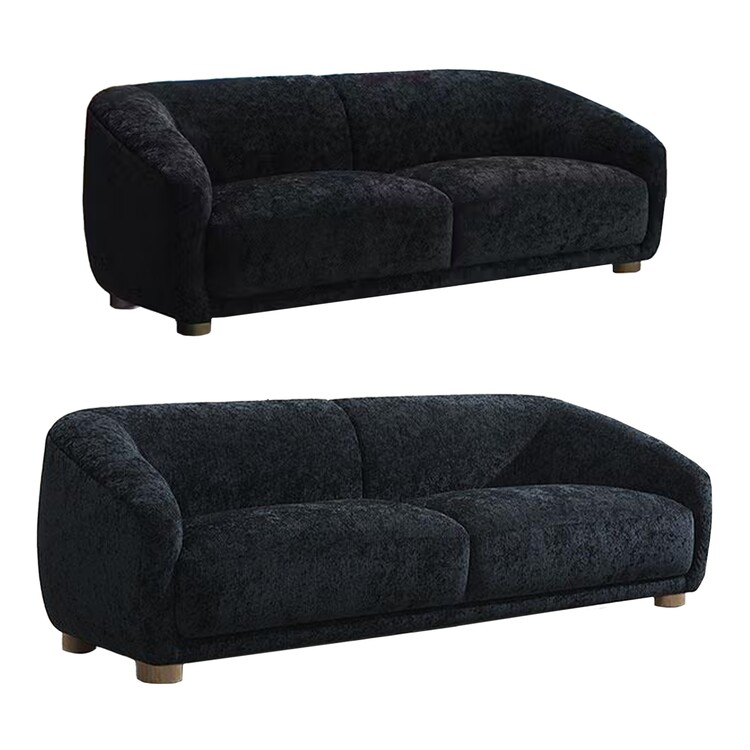 BenJara Oliver 2pc Sofa Loveseat Set, Round Sloped Arms, Soft Black Chenille image - 1