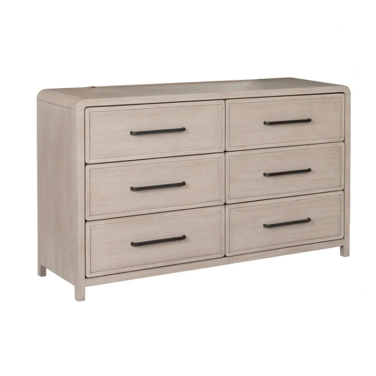 BenJara Giva Wide Dresser, 6 Drawers, Natural Oak Beige, Solid Rubberwood image - 1