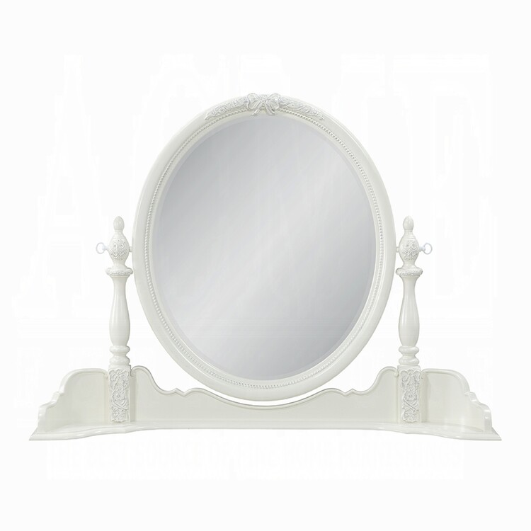 Benjara Dorie Vanity Dresser Mirror, 35x48, White Wood Floral, Beveled Edge - OJCommerce.com Benjara Dorie Vanity Dresser Mirror, 35x48, White Wood Floral, Beveled Edge - OJCommerce.com