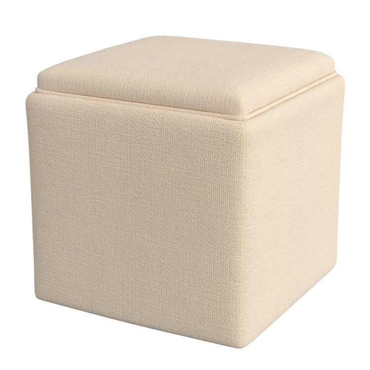 BenJara Soa Storage Ottoman, 18 Inch Square Tray Top, Beige Woven Fabric image - 1