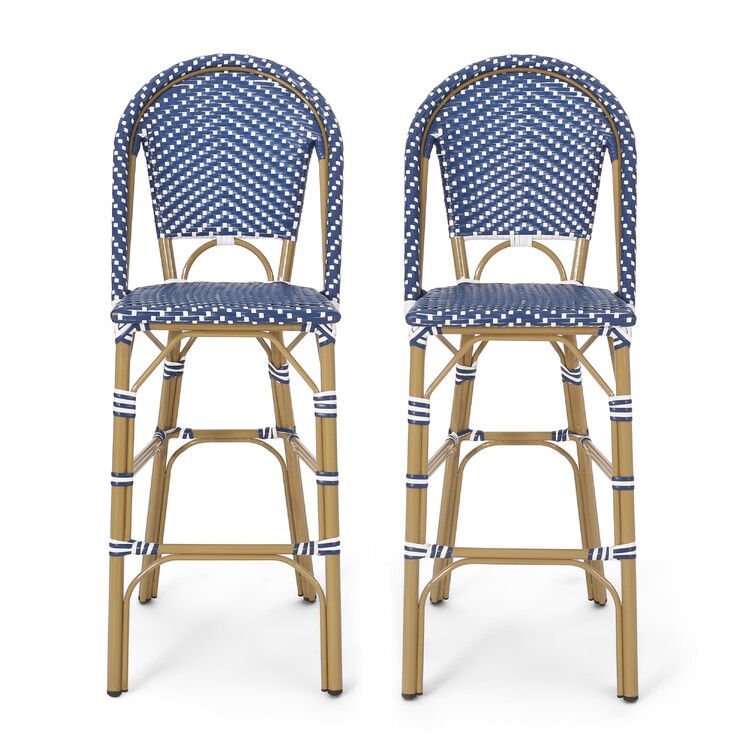 BenJara Meso Outdoor Barstool Chair Set of 2, White Blue Wicker Woven, Brown image - 1