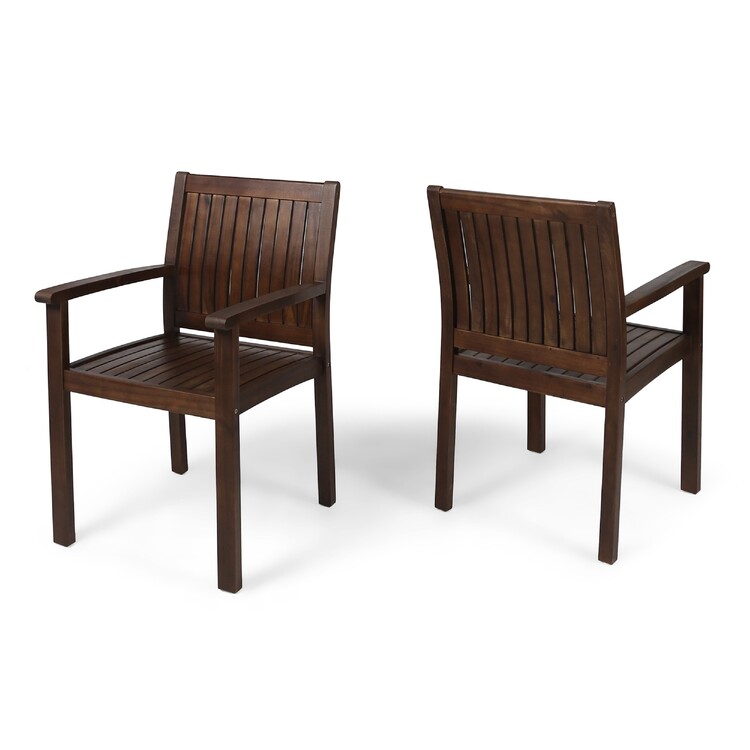 BenJara Alison Outdoor Dining Arm Chair Set of 2, Slatted Brown Acacia Wood image - 1