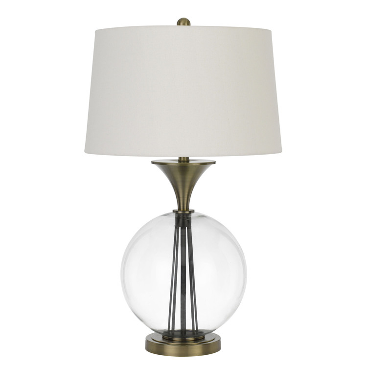 Cal Lighting 150W 3 way Moxee glass/metal table lamp with hardback taper drum fabric shade image - 1