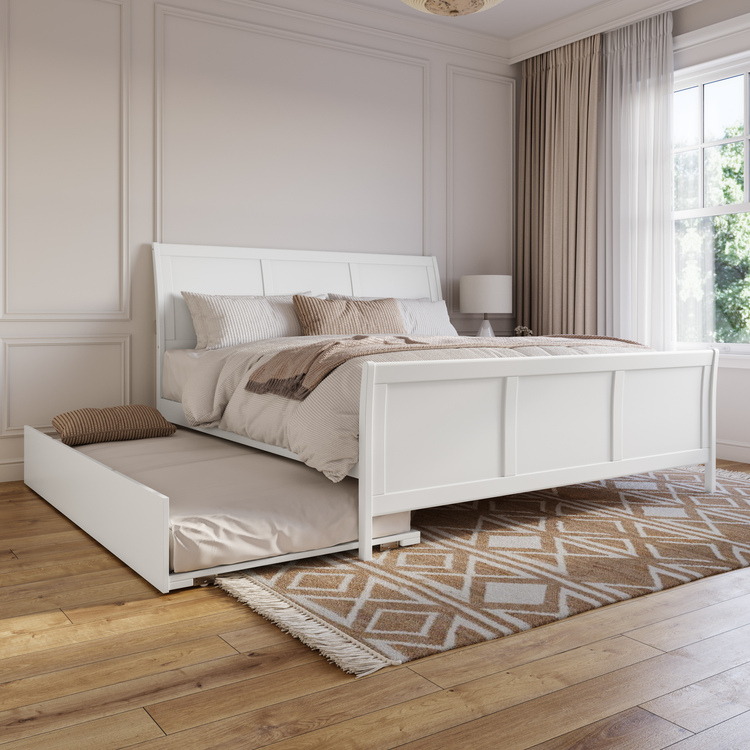 AFI Furnishings Portland King Platform Bed with Matching Footboard & Twin XL Trundle in White image - 1