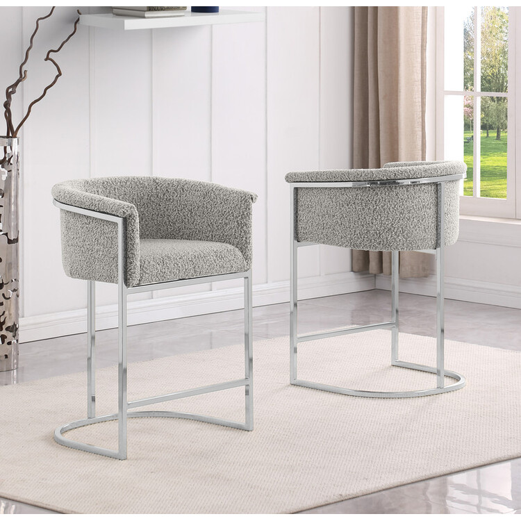 Best Quality Furniture Teddy Boucle Fabric Barstool Chairs image - 1
