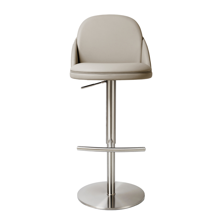 Light Grey Faux Leather Swivel Barstool Stainless Steel Gaslift Base image - 1
