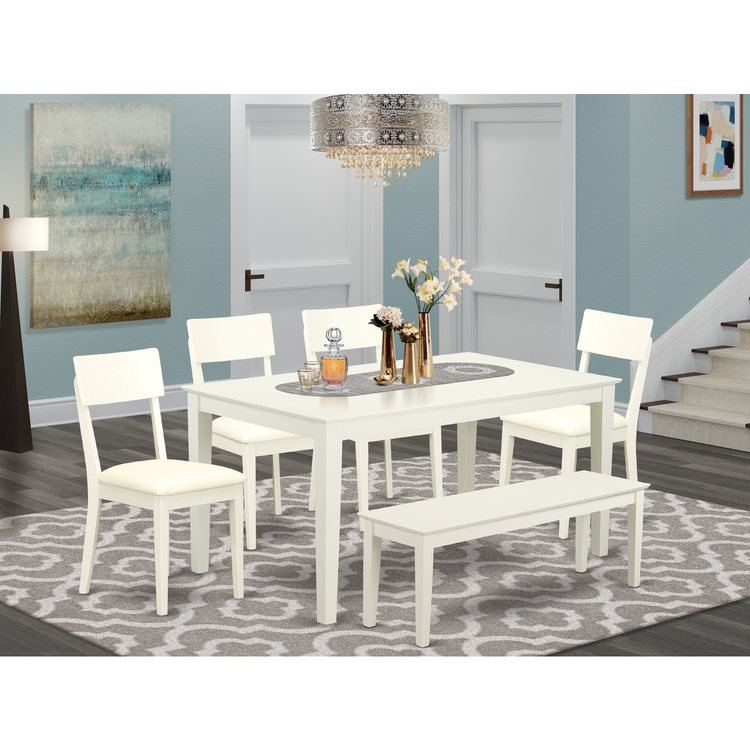 CAAD6-LWH-LC 6-Piece kitchen table with bench- table and 4 wood seat kitchen chairs and 1 Bench in Linen White image - 1