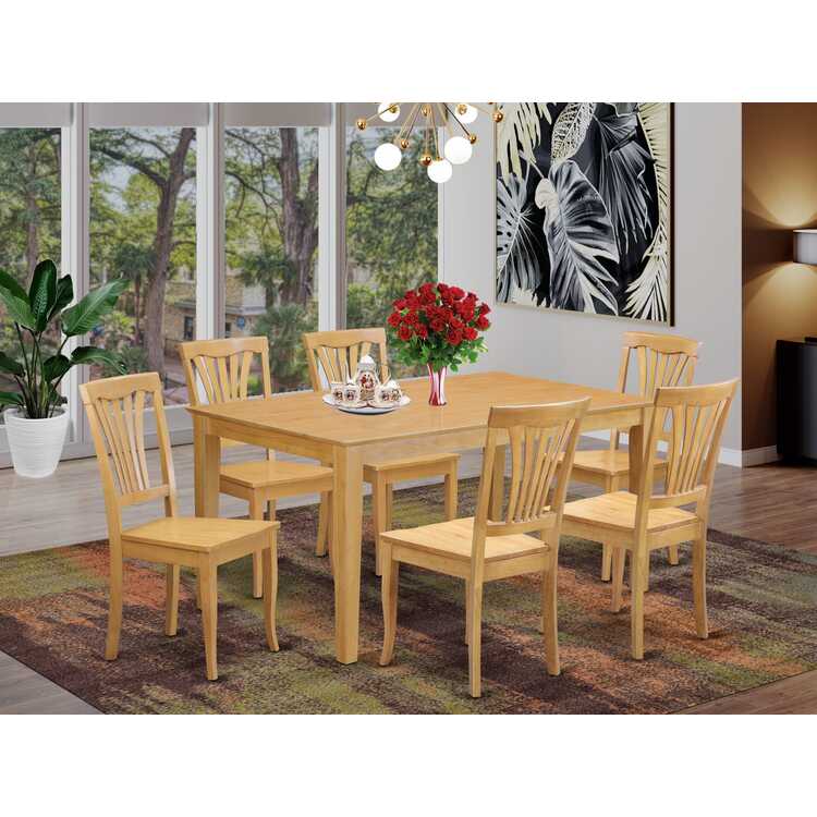 East West Furniture CAAV7-OAK-W 7 Piece Modern Dining Table Set - Thumbnail 3