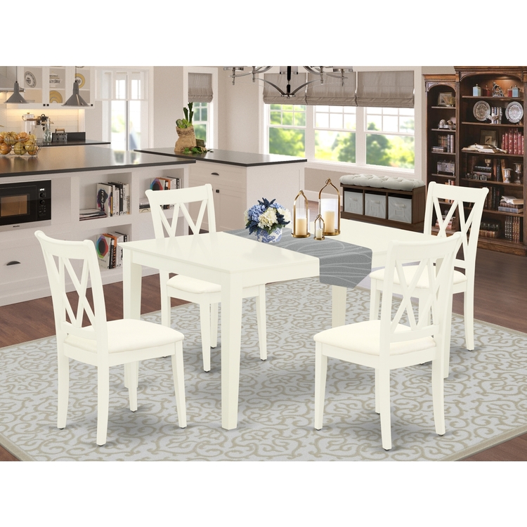 CACL5-LWH-C 5Pc Dining Set Includes a Rectangle Dinette Table and Four Double X Back Linen seat Kitchen Chairs, Linen White Finish image - 1