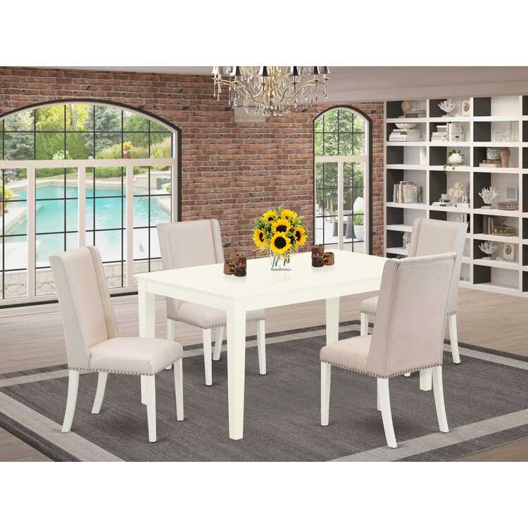 Linen White 5 Piece Dinette Set - Modern Kitchen Table & Chairs ...