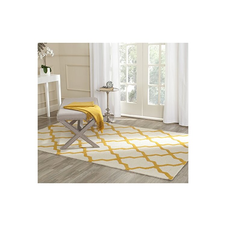 Contemporary Ivory Gold Wool Pile Rectangle Rug 12x9 image - 1