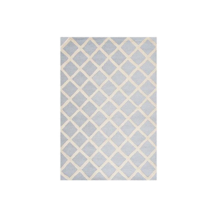 Light Blue/Ivory Small Rectangle Wool Pile Rug 5'L x 3'W image - 1