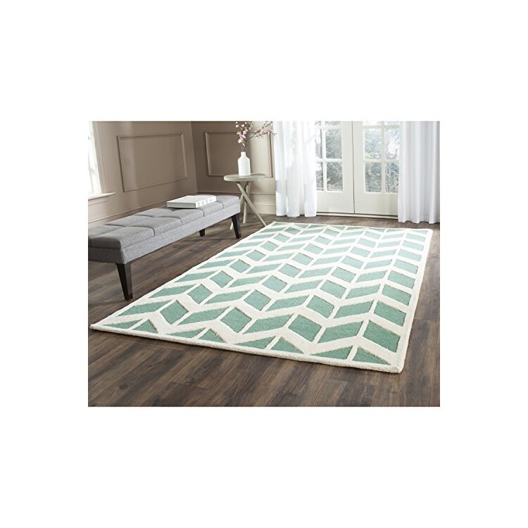 Contemporary Teal/Ivory Wool Pile Rug 10x8 image - 1