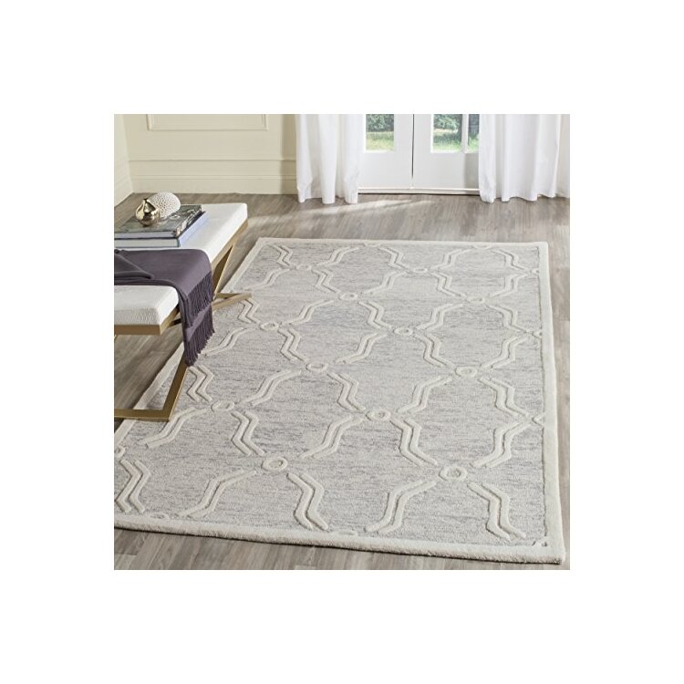 Light Grey/Ivory Moroccan Geometric Wool Area Rug 5x8 image - 1