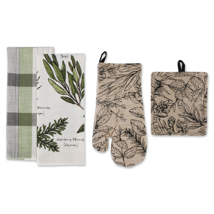DII Fresh Herbs Kitchen Textiles, Potholder & Dishtowels, Fresh Herbs, 4 Pieces image - 1