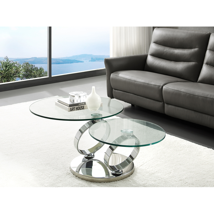 Casabianca Home Satellite round extendable swivel coffee table in clear glass. image - 1