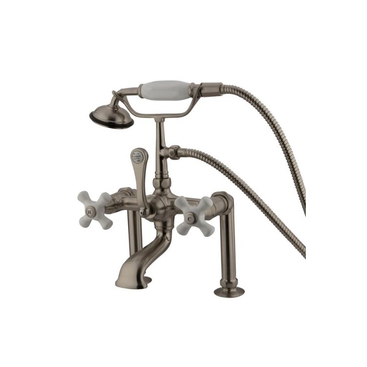 Vintage Deck Mount Clawfoot Tub Filler with Hand Shower Brushed Nickel Brass - Kingston Brass image - 1
