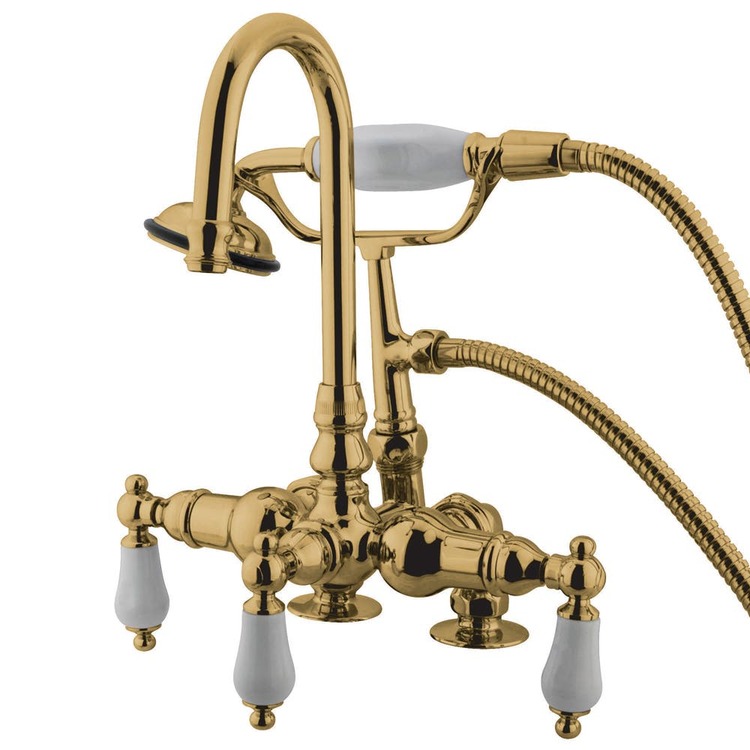 Clawfoot Tub Filler with Hand Shower and Lever Handle, Polished Brass Finish - Kingston Brass image - 1