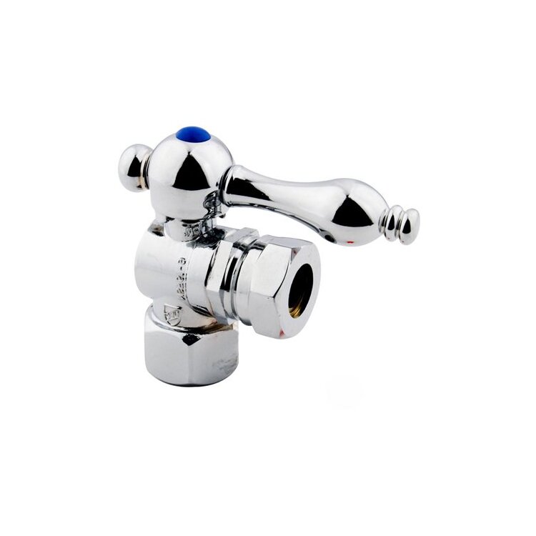 Vintage Brass Angle Stop Valve with 1/2 IPS x 1/2 or 7/16 Slip Joint - Kingston Brass image - 1