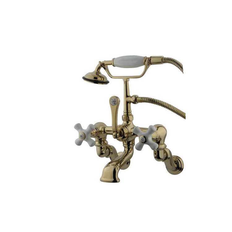 Kingston Brass Vintage Adjustable 3-3/8" - 10" Center Wall Mount Clawfoot Tub Filler with Hand Shower image - 1