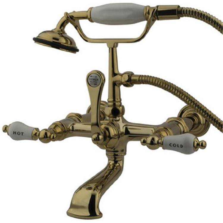 Vintage Brass Clawfoot Tub Filler with Hand Shower, Polished Brass, 1.2 GPM - Kingston Brass image - 1