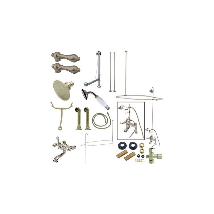 Kingston Brass Vintage Deck Mount 7" Center Clawfoot Tub Fixture with Shower Riser Package, Satin Nickel image - 1