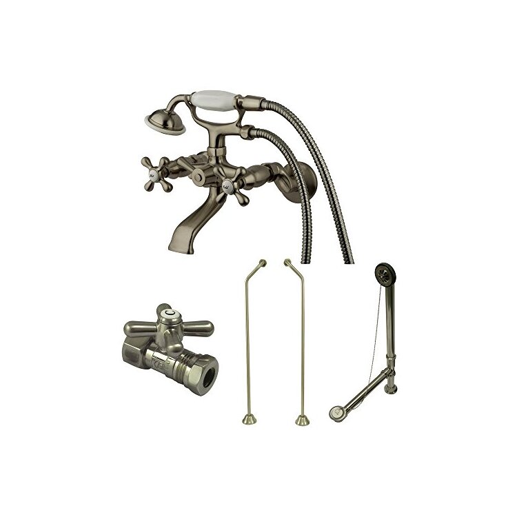 Vintage Wall Mount Clawfoot Tub Faucet Package with Offset Supply Lines - Kingston Brass image - 1