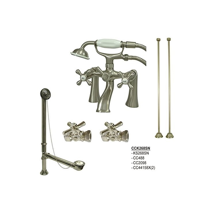 Vintage Deck Mount Clawfoot Tub Faucet Package in Brushed Nickel Finish - Kingston Brass image - 1