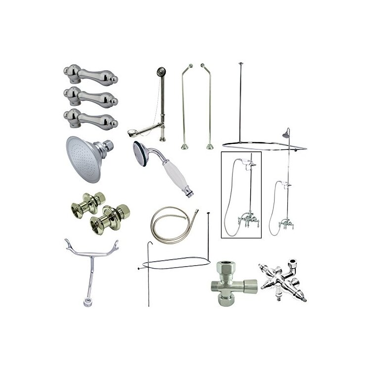 Vintage Clawfoot Tub Faucet Package - Polished Chrome 3 Handle Lever Brass Faucets - Kingston Brass image - 1