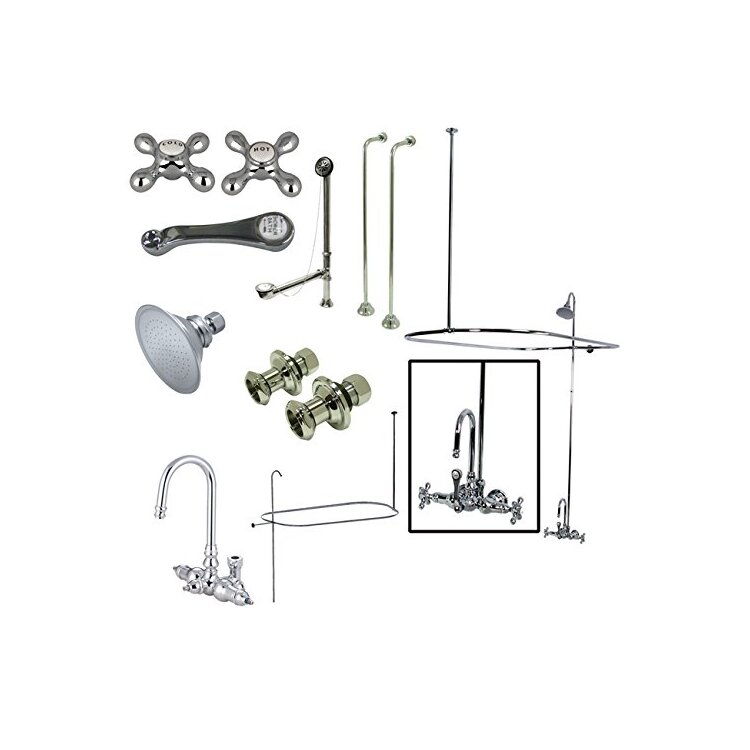 Vintage Wall Mount Clawfoot Tub Faucet Package Polished Chrome Handle Ceramic - Kingston Brass image - 1