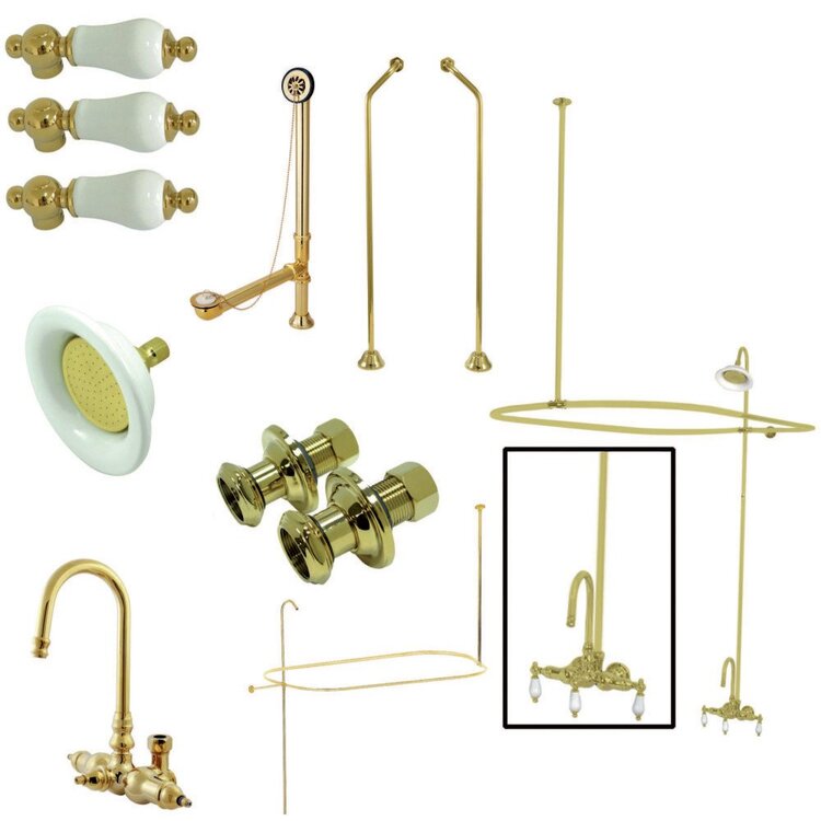 Kingston Brass Vintage Wall Mount Gooseneck Clawfoot Tub Faucet Package, Polished Brass image - 1