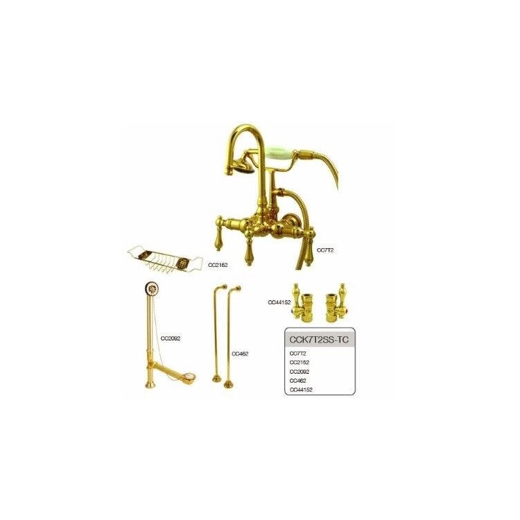 Vintage Polished Brass Clawfoot Tub Faucet Package with Shower Mixer - Kingston Brass image - 1