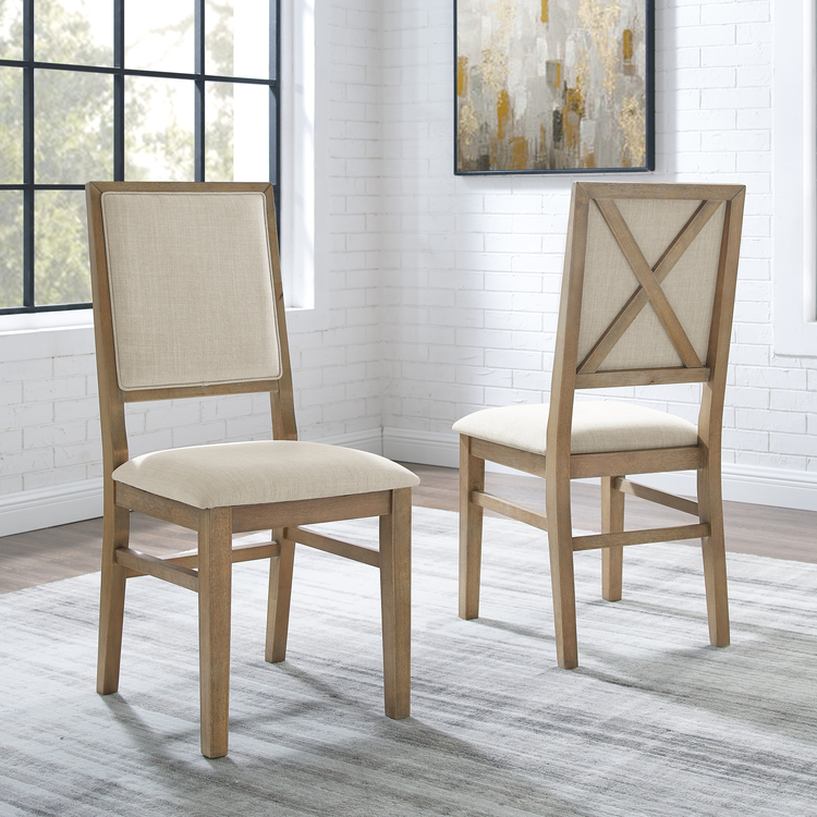 Upholstered Dining Chairs Set of 2 - Rustic Farmhouse Style - Elegant X-Back Design - Rubberwood Frame image - 1
