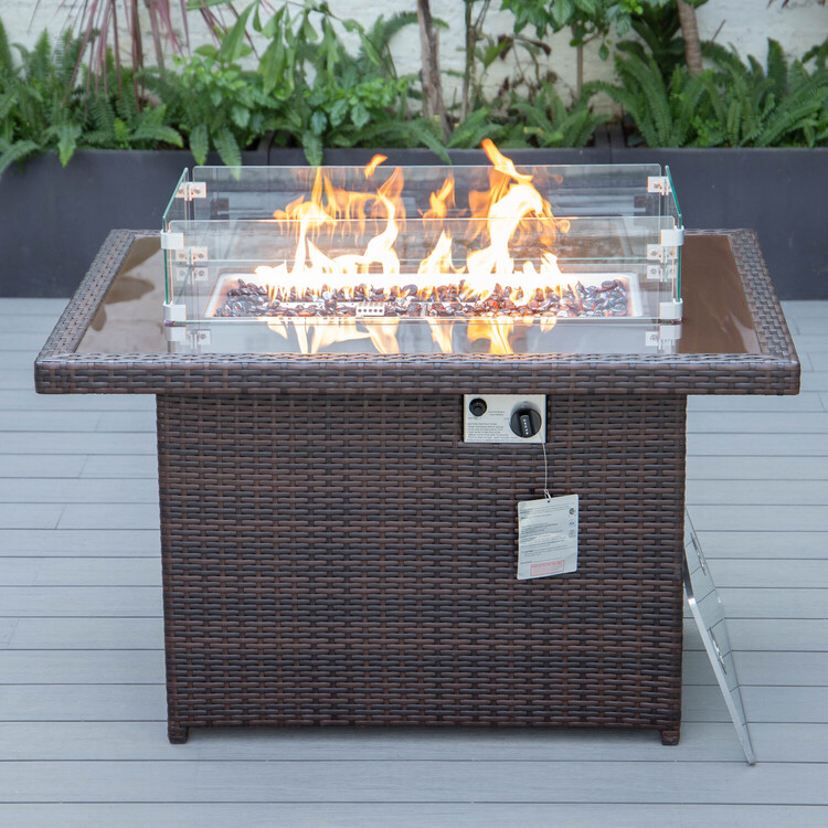 LeisureMod Mace Wicker Patio Modern Propane Fire Pit Table image - 1