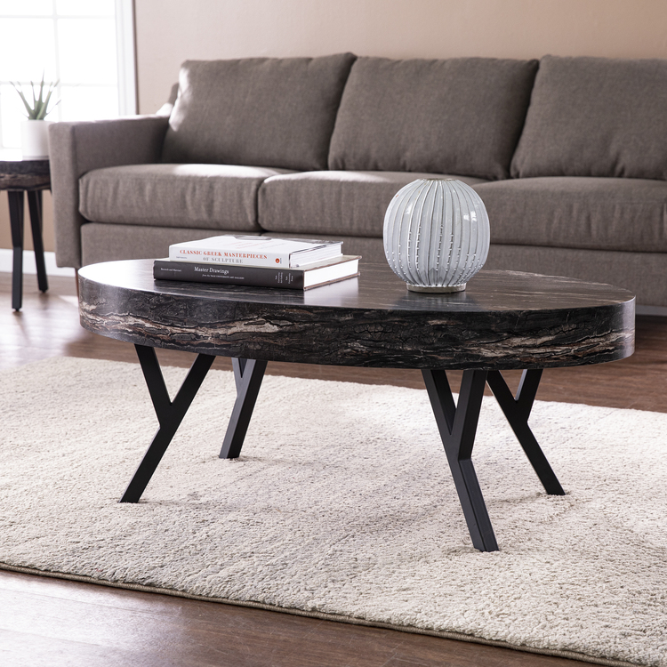 Modern Oval Faux Marble Coffee Table - Thumbnail 4